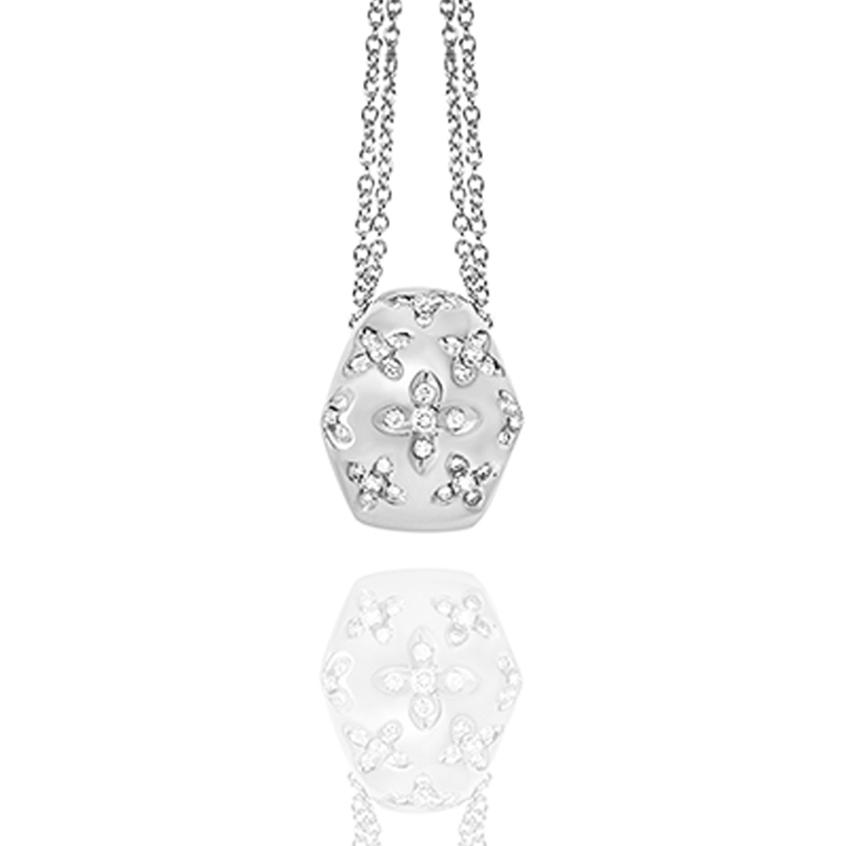 White Gold Floral Diamond Double Chain Pendant | Rich Diamonds